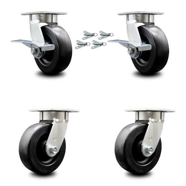 Service Caster 6 Inch Kingpinless Polyolefin Wheel Caster Swivel Locks 2 Brakes SCC, 4PK SCC-KP30S620-POR-SLB-BSL-2-BSL-2 - main